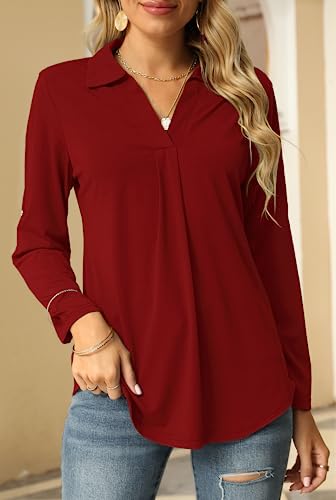 V Neck Tunic Blouse with Rolled Sleeves