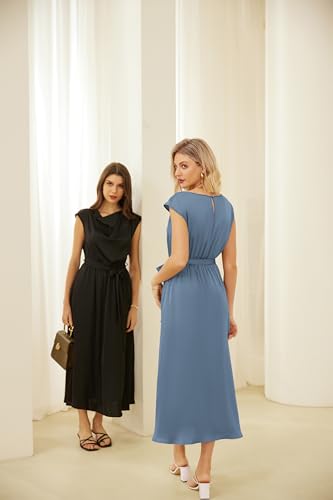 Cowl Neck Belted Midi Dress