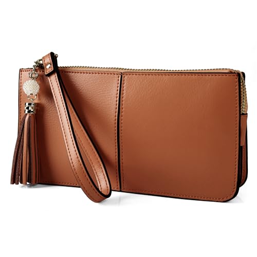 Leather Wristlet Clutch Purse, Large Wallet