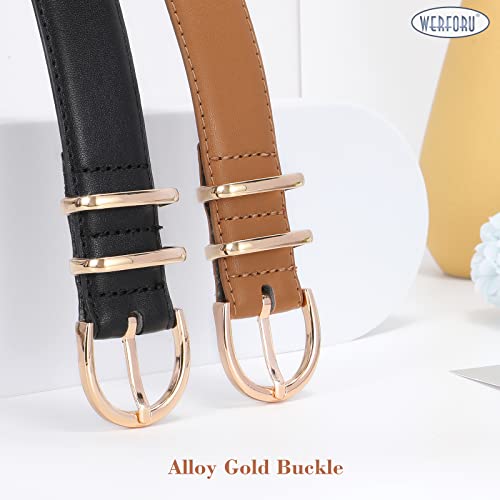2 Pack Leather Belts with Gold Buckle