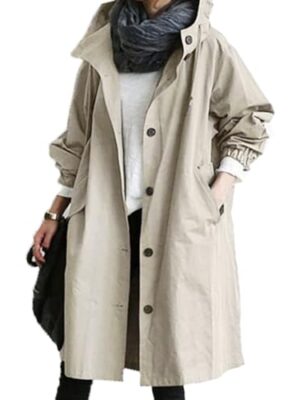 Windproof Hooded Trench Coat with Pockets