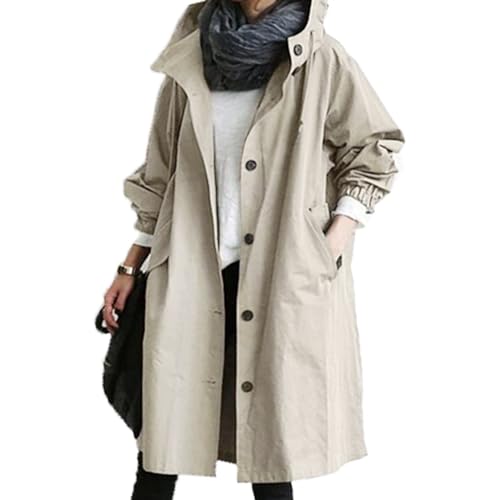 Windproof Hooded Trench Coat with Pockets