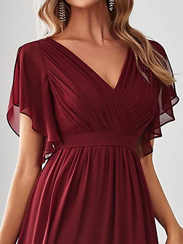 V-Neck Ruffle Sleeve Chiffon Bridesmaid Dress