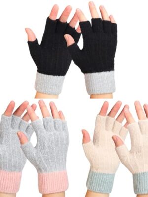3 Pair Winter Cotton Fingerless Gloves