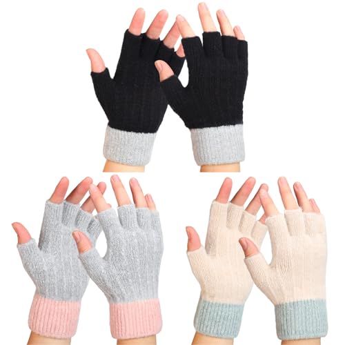 3 Pair Winter Cotton Fingerless Gloves