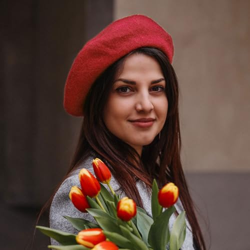 2 Pcs French Beret, Unisex, One Size (Black, Red)