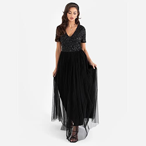 Sequined Evening Dress, Short Sleeve