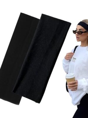 7cm Wide Black Headbands, 2-Pack