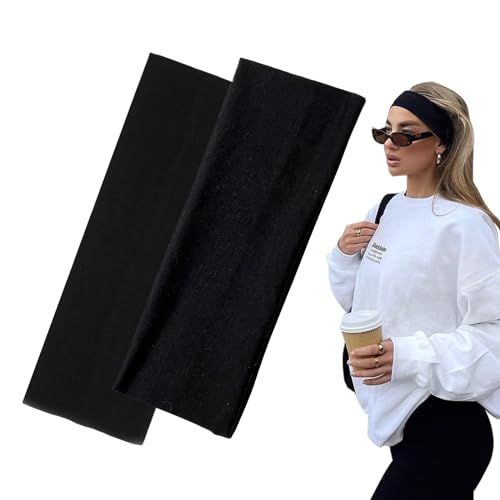 7cm Wide Black Headbands, 2-Pack