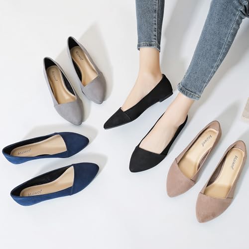 Wide Suede Pointed-Toe Ballet Flats