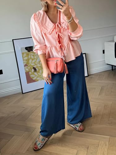 Tie Front Peplum Lantern Sleeve Blouse