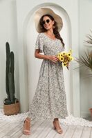 Summer Floral V Neck Midi Dress