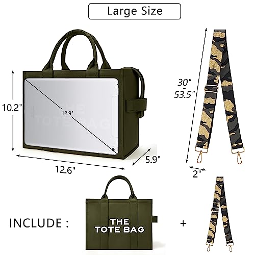 KALIDI Canvas Tote Bag with Zipper and Pockets for Women