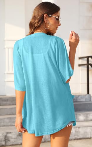 Lake Blue Short Sleeve Kimono Cardigan
