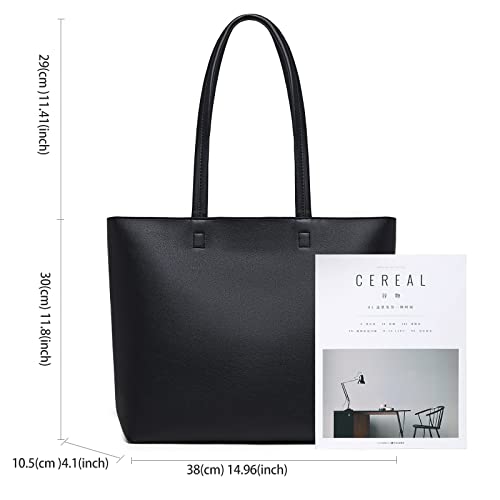 PU Leather Tote Handbag with Zip (Black)