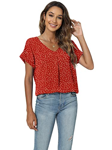 V Neck Chiffon Short Sleeve Blouse
