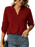 V Neck Tunic Blouse with Rolled Sleeves