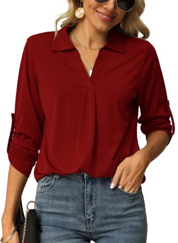 V Neck Tunic Blouse with Rolled Sleeves