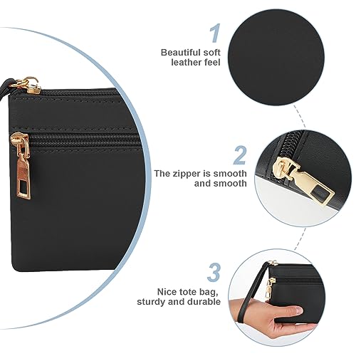 Leather Double Zipper Wristlet Wallet