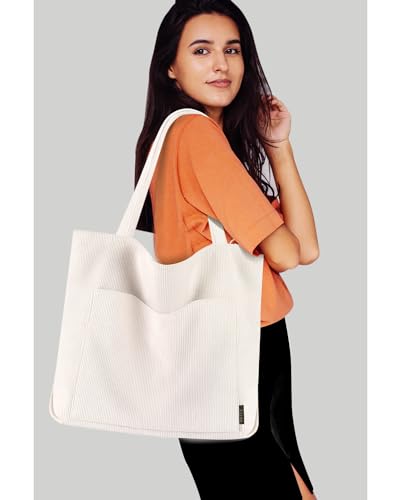 Corduroy Tote Bag with Zipper