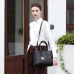 PU Leather Top Handle Handbag, 25 cm