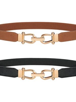 Skinny Elastic Belt with Gold Buckle