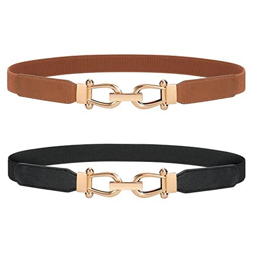 Skinny Elastic Belt with Gold Buckle
