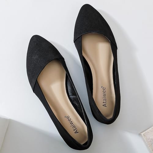 Wide Suede Pointed-Toe Ballet Flats