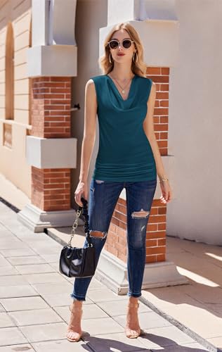 Cowl Neck Sleeveless V-Neck Blouse