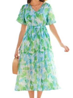 Floral V-Neck Short Sleeve Dress
