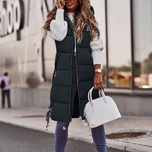 Long Hooded Quilted Winter Vest Coat