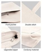 Corduroy Tote Bag with Zipper