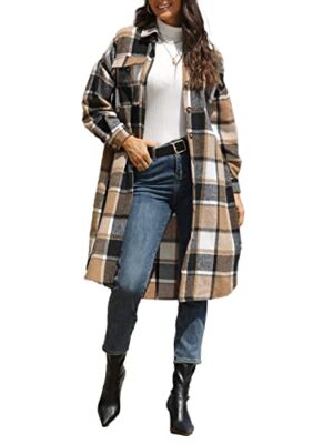 Casual Wool Blend Plaid Shirt Jacket