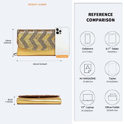 Miss Lulu Women's Gold Clutch with Detachable Chain Strap