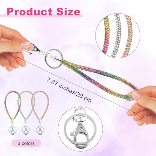 3 PCS Rhinestone Wristlet Keychain