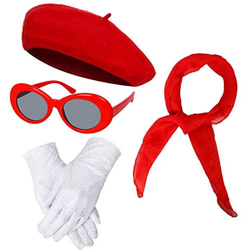 Beret Hat, Scarf, Gloves, Sunglasses Set