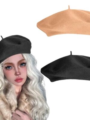 Vintage French Beret Wool Solid Color Black