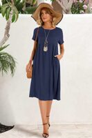 Lpecmin Women's Summer Cotton Linen Midi Dress with Pockets