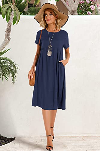 Lpecmin Women's Summer Cotton Linen Midi Dress with Pockets