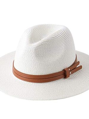 Panama Straw Hat UV Protection Fedora Beige