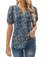 V Neck Puff Sleeve Floral Tunic Blouse