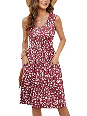 Sleeveless V Neck Midi Sundress with Pockets
