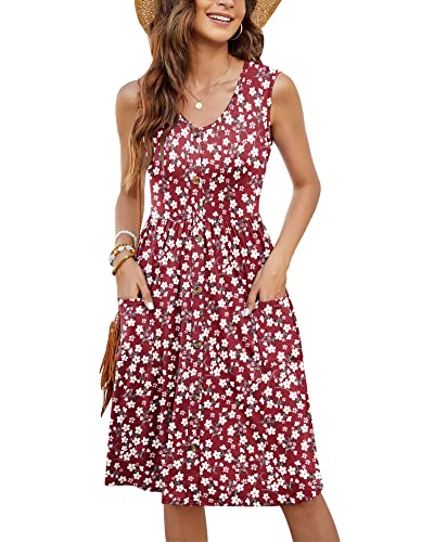 Sleeveless V Neck Midi Sundress with Pockets