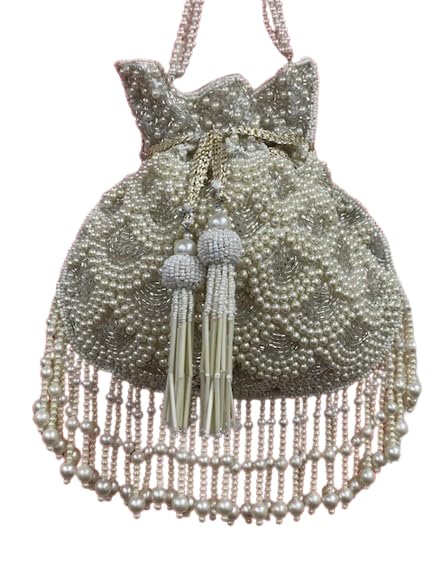 Handmade Potli Bag with Pearls Handle