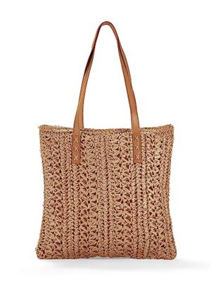 Straw Shoulder Bag, Medium & Large, Leather Handles