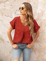 V Neck Chiffon Short Sleeve Blouse