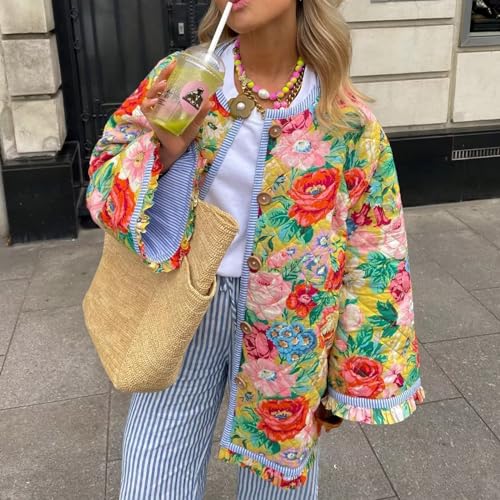 Cropped Floral Puffer Jacket