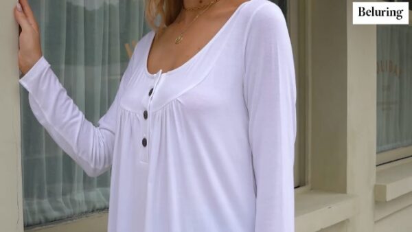 Casual V Neck Pleated Tunic Blouse