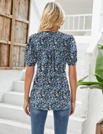 V Neck Puff Sleeve Floral Tunic Blouse