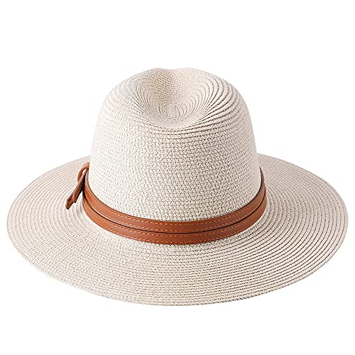 Panama Straw Hat UV Protection Fedora Beige